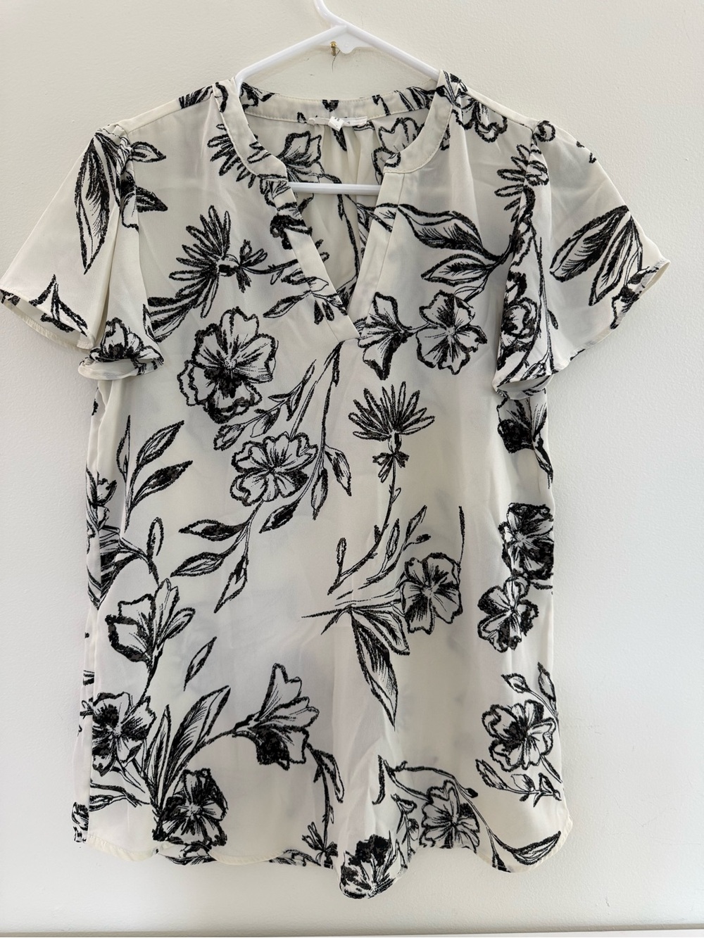 Maurices White Blouse with Black Floral Print